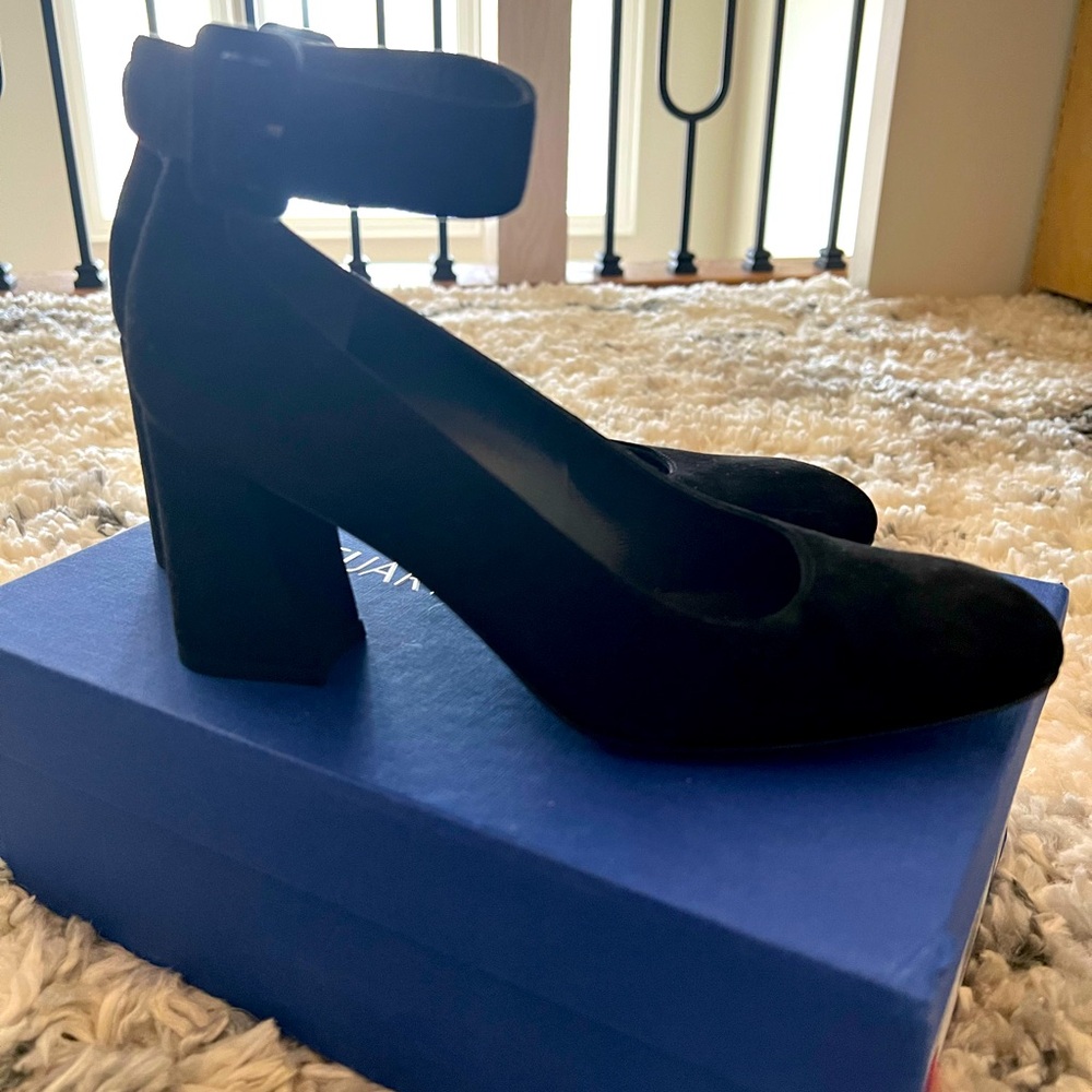 Stuart Weitzman Black Suede Ankle Strap Heels